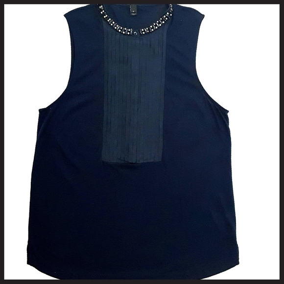 J CREW Sleeveless Shirt Gem Collar Button Up Pleat - Picture 5 of 8